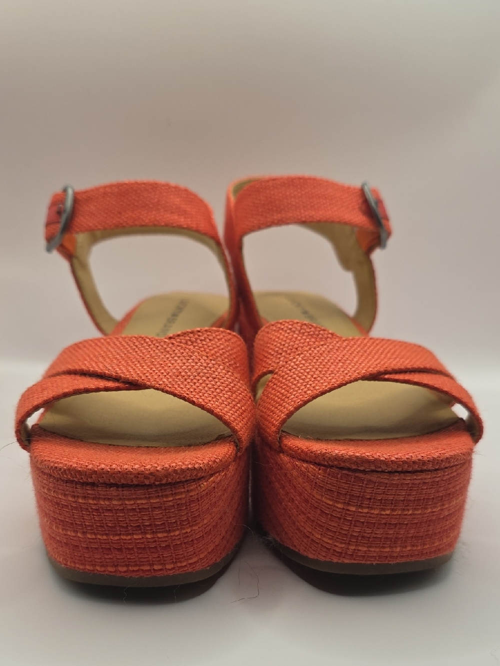 Lucky Brand Orange Woven Platform Sandals with Buckle Bright Fun Travel Vacation - Picture 2 of 9
